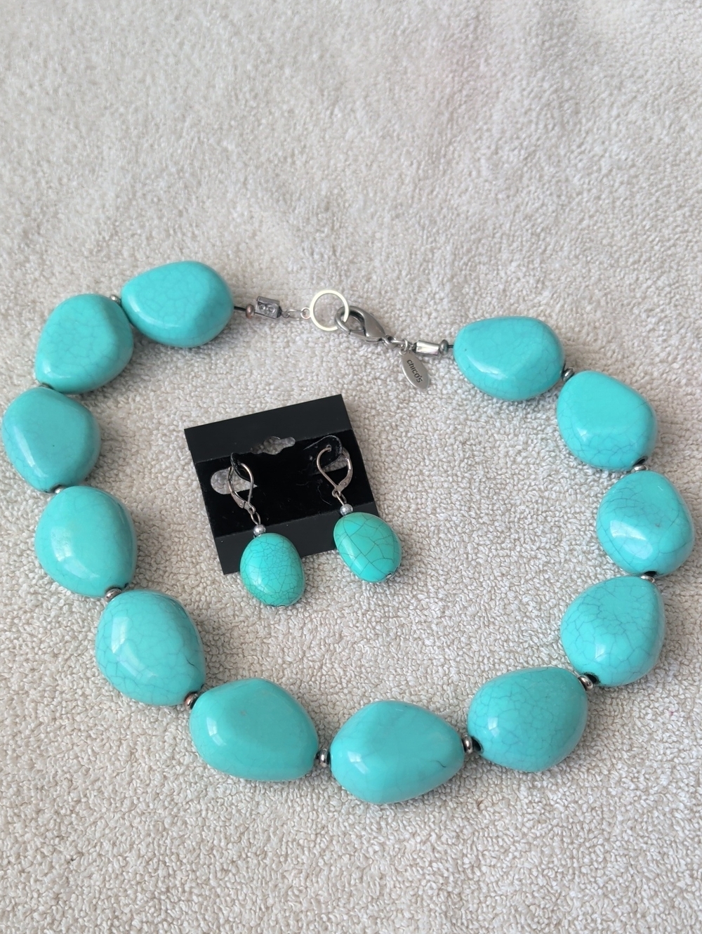XL Chunky Tumbled Faux-Turquoise Necklace & Earrings Set